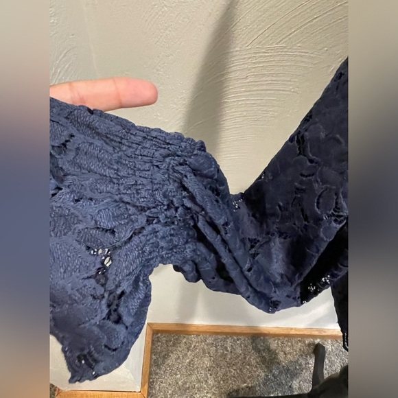 Free people M navy Olivia Lace Top Blouse - Picture 8 of 10